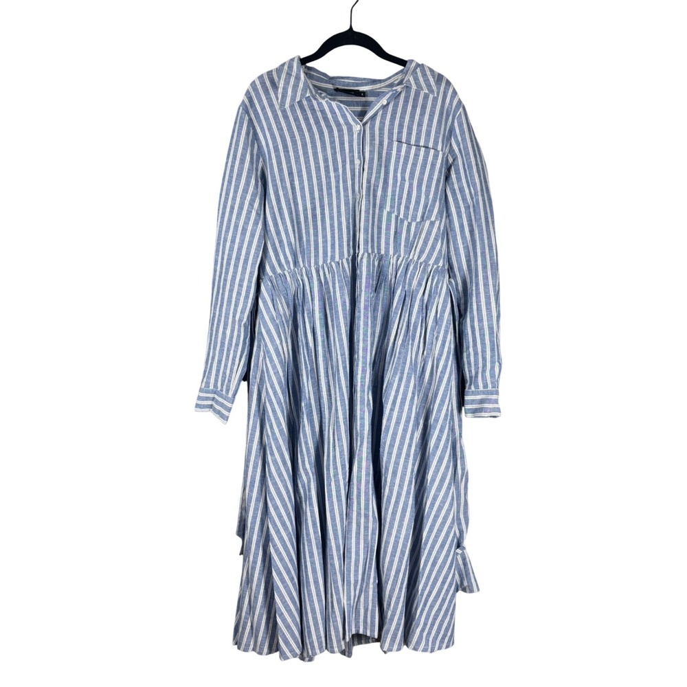 Monoprix Striped Shirt Dress Large blue whiteCoastal Grandmother natural fiber
